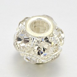 Silver Color Plated Brass Grade A Rhinestone Rondelle Beads, Crystal, 11x9mm, Hole: 3mm(X-RB-J324-10mm-01S)