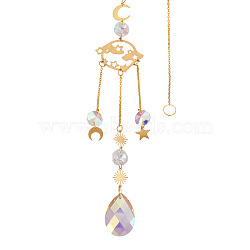 1Pc Faceted Glass Sun Catcher Pendant Decorations, with Brass and Iron Findings, for Home, Garden Decor, Planet, Golden, 450mm(AJEW-TA0002-90)