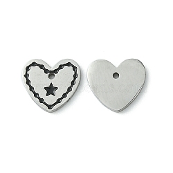 304 Stainless Steel Manual Polishing Charms, with Enamel, Heart with Star, Stainless Steel Color, 7.5x8x1mm, Hole: 0.8mm(STAS-C075-04P)