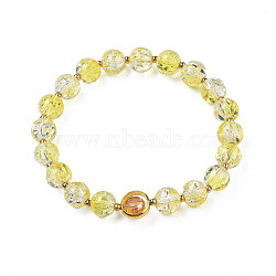 Round Glass Beaded Stretch Bracelet with Gold Plated Brass Ring for Women, Champagne Yellow, Inner Diameter: 2 inch(5cm)(BJEW-N018-02G)