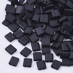 2-Hole Glass Seed Beads, Frosted Colours, Square, Black, 5x4.5~5.5x2~2.5mm, Hole: 0.5~0.8mm, about 1180pcs/bag(SEED-S031-L-049F)