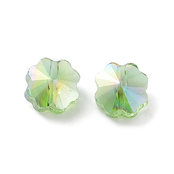 Transparent Electroplate Glass Beads, AB Color, Faceted Clover, Light Green, 7.5x7.5x5mm, Hole: 1mm