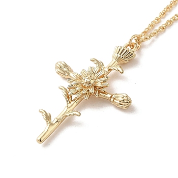 304 Stainless Steel Cross with Flower Pendant Necklaces for Women, Golden, 18.07 inch(45.9cm)
