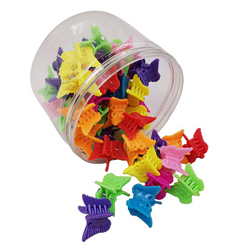 Kids Hair Accessories, Plastic Claw Hair Clips, Butterfly, Mixed Color, 17~18x18~19x21~22mm, 50pcs/box