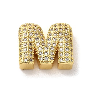 Brass Micro Pave Clear Cubic Zirconia Charms, Real 18K Gold Plated, Letter M, 11.5x14x5mm, Hole: 2x2.5mm