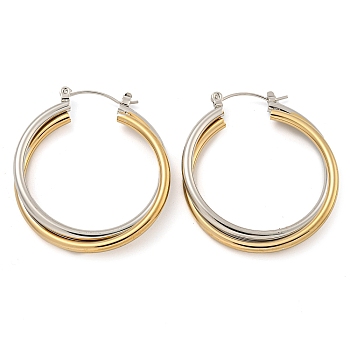 202 Stainless Steel Multi Layered Hoop Earrings, with 304 Stainless Steel Pins for Women, Golden & Stainless Steel Color, 34x5mm