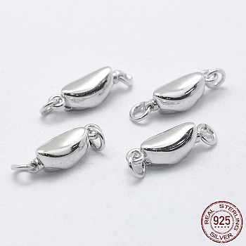 Rhodium Plated 925 Sterling Silver Box Clasps, with 925 Stamp, Oval, Platinum, 12.5x5x4mm, Hole: 2mm