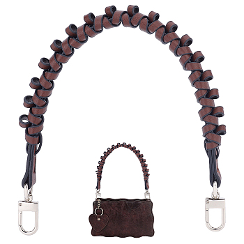 PU Leather Woven Bag Handles, with Alloy Swivel Clasps, for Bag Straps Replacement Accessories, Coconut Brown, 44x2.2x2cm