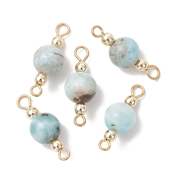 Natural Larimar Round Beaded Connector Charms, with 304 Stainless Steel Loops, Golden, 22.5~23.5x8.5mm, Hole: 2~2.5mm