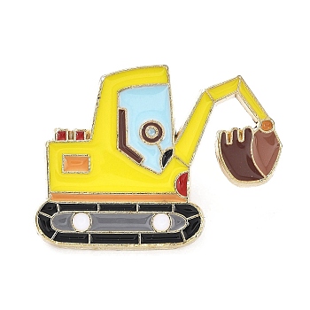 Cartoon Vehicle Theme Enamel Pin, Light Gold Alloy Brooch for Backpack Clothes, Excavator, Yellow, 23x32x1.5mm