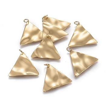 Ion Plating(IP) 304 Stainless Steel Pendants, with Jump Rings, Textured, Triangle, Golden, 18.5x21x1mm, Hole: 2.6mm