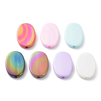 UV Plating Rainbow Iridescent Acrylic Beads, Oval, Mixed Color, 30x21x5.5mm, Hole: 2.8mm