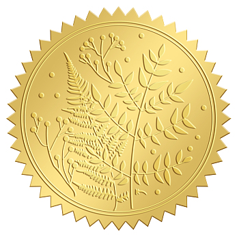 Self Adhesive Gold Foil Embossed Stickers, Medal Decoration Sticker, Leaf Pattern, 5x5cm
