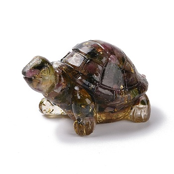Resin Home Display Decorations, with Natural Tourmaline Chips and Gold Foil Inside, Tortoise, 50x30x27mm