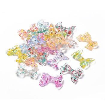 Transparent Acrylic Beads, Bowknot, Polka Dot Pattern, Mixed Color, 22.5~25x31.5~33.5x5~7mm, Hole: 2.5mm