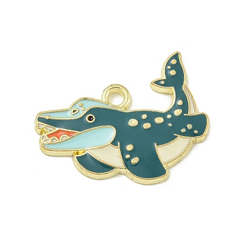 Alloy Enamel Pendants, Golden, Shark, 19.5x24x2mm, Hole: 2mm