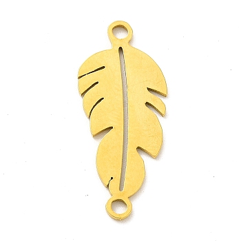 Ion Plating(IP) 201 Stainless Steel Connector Charms, Feather Links, Golden, 26x11x1mm, Hole: 1.8mm