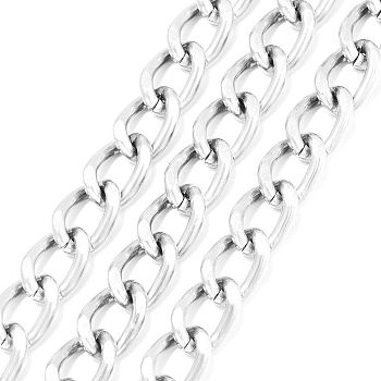 Aluminium Twisted Curb Chains, Diamond Cut Chains, Faceted, with Spool, Silver Color Plated, 10x6.5x1.8mm