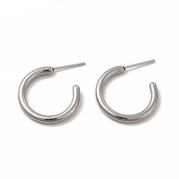 304 Stainless Steel Ring Stud Earrings, Half Hoop Earrings for Women, Stainless Steel Color, 20.5x20x2mm, Pin: 0.7mm