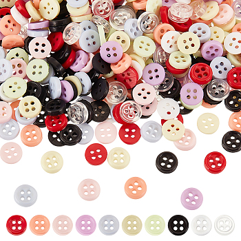 500Pcs 10 Colors Nylon Buttons, 4-Hole, for Doll Clothing Accessories, Flat Round, Mixed Color, 6x1.5mm, Hole: 0.9mm, 50pcs/color