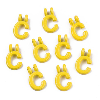 Spray Painted Alloy  2-Loop Link Pendants, Cadmium Free & Lead Free, Letter, Letter.C, 13.5x8x1.5mm, Hole: 2mm