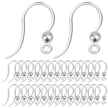 80Pcs Eco-Friendly Plastic Earring Hooks, with 304 Stainless Steel Beads and Horizontal Loop, Round, Silver, 15.5x8x0.7mm, Hole: 1.2mm, 24 Gauge, Pin: 0.5mm