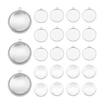 DIY Blank Dome 304 Stainless Steel Pendant Making Kits, Stainless Steel Color, Tray: 20mm, 24.5x21.8x2mm, Hole: 1.8mm, 30pcs