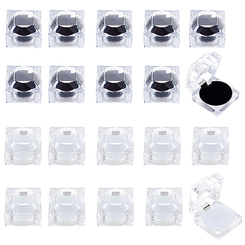 CHGCRAFT 24Pcs 2 Colors Transparent Plastic Ring Boxes, with Sponge, Jewelry Box, Square, Mixed Color, 4.55x4.55x4.2cm, 12pcs/color