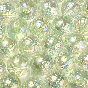 Textured UV Plating Rainbow Iridescent Transparent Acrylic Beads, Round, Light Green, 15.5mm, Hole: 2.6mm