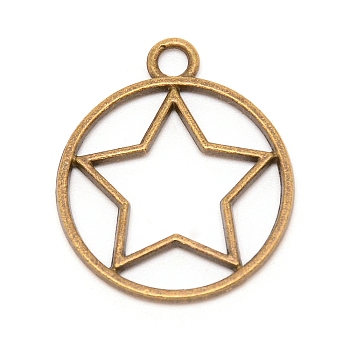 Zinc Alloy Pendants, Hollow, Ring with Star, Antique Bronze, 28x24x2mm, Hole: 3mm