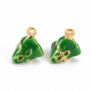 Brass Enamel Charms, Nickel Free, Real 18K Gold Plated, Imitation Food, Zongzi, Green, 13x10.5x9mm, Hole: 1.4mm