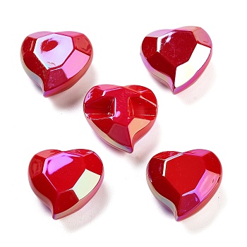 UV Plating Acrylic European Beads, Christmas Theme, Iridescent, Heart, Faceted, FireBrick, 22x23x13mm, Hole: 4mm