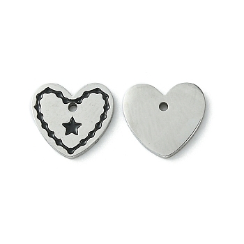 304 Stainless Steel Manual Polishing Charms, with Enamel, Heart with Star, Stainless Steel Color, 7.5x8x1mm, Hole: 0.8mm