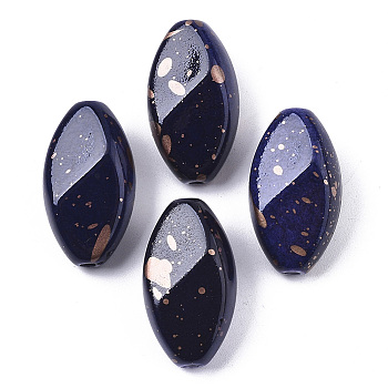 Spray Painted & Drawbench Acrylic Beads, Oval, Prussian Blue, 23x13x10mm, Hole: 2mm