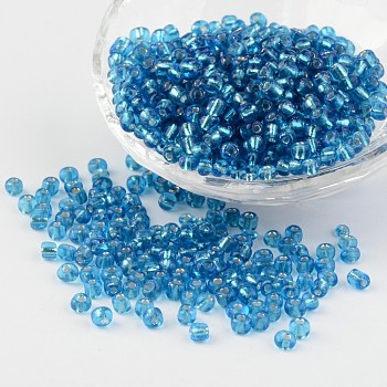 6/0 Round Silver Lined Round Hole Glass Seed Beads, Pale Turquoise, 4mm, Hole: 1.5mm, about 496pcs/50g