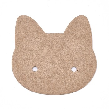 Cat Shape Kraft Paper Earring Cards, Blank Ear Studs Cards, Jewelry Display Cards, BurlyWood, 35x35x0.5mm, Hole: 2mm, about 100pcs/bag