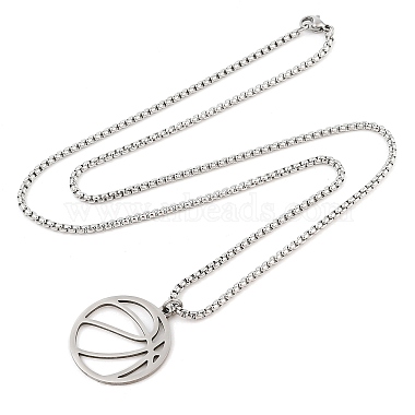 201 Stainless Steel Laser Cut Basketball Pendant Box Chain Necklaces for Women Men(NJEW-Q004-04P)-4