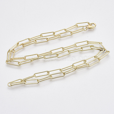 Brass Round Oval Paperclip Chain Necklace Making(MAK-S072-05B-LG)-2