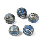 Handmade Vintage Porcelain Beads, Fancy Antique Glazed Porcelain, Oval with Curcumbitate, Cornflower Blue, 11~11.5x10~11.5mm, Hole: 1.8~2mm(PORC-N013-02)