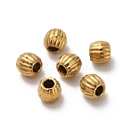 304 Stainless Steel Beads, Drum, Ion Plating(IP), Real 18K Gold Plated, 3x2.5mm, Hole: 0.8mm(X-STAS-D204-11G)