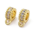 Brass Micro Pave Cubic Zirconia Spacer Beads, Cadmium Free & Nickel Free & Lead Free, Flat Round, Real 14K Gold Plated, 9.5x7x4mm, Hole: 1.7mm(KK-Z084-04G)