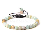 Natural Flower Amazonite Round Bead Adjustable Braided Bracelets, 6mm(UO3136-32)
