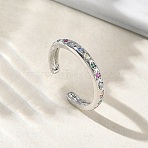 Brass Micro Pave Cubic Zirconia Cuff Open Rings, Cadmium Free & Lead Free, Long-Lasting Plated, Rack Plating, Platinum, 3mm, US Size 7 1/4(17.5mm)(RJEW-Z145-08P)