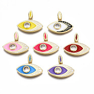 Brass Cubic Zirconia Pendants, with Enamel, Nickel Free, Eye, Real 16K Gold Plated, Mixed Color, 20x22.5x3.5mm, Hole: 2mm(ZIRC-T014-035G-NF)