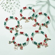 5Pcs 5 Styles Christmas Acrylic Beaded Stretch Bracelet Sets, Santa Claus & Snowman Alloy Enamel Charm Stackable Bracelets for Women Men, Mixed Color, Inner Diameter: 2-1/8 inch(5.5cm), 1pc/style(BJEW-JB08292-S)