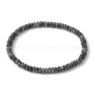Natural Black Labradorite Rondelle Beaded Stretch Bracelets, Inner Diameter: 2 inch(5.15cm)(BJEW-JB09980-05)