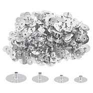 SUPERFINDINGS 400Pcs 4 Styles Iron Candle Wick Base, Flat Round, Platinum, 1.25~2x0.4~0.7cm, Hole: 100pcs/style(FIND-FH0009-49)