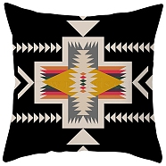 Polyester Pillow Covers, Bohemian Style Pattern Cushion Cover, for Couch Sofa Bed, Square, without Pillow Filling, Black, 450x450mm(BOHO-PW0001-081-28)