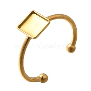 304 Stainless Steel Open Cuff Ring Components, Pad Ring Setting, Square, Golden, Square: 7.5x7.5mm, Adjustable, Tray: 6.5x6.5mm(STAS-M057-01H-G)