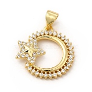 Rack Plating Brass Micro Pave Cubic Zirconia Pendants, Cadmium Free & Lead Free, Real 18K Gold Plated, Crescent Moon & Star Charm, Clear, 19x18x3.5mm, Hole: 5x3.5mm(KK-E072-05G)